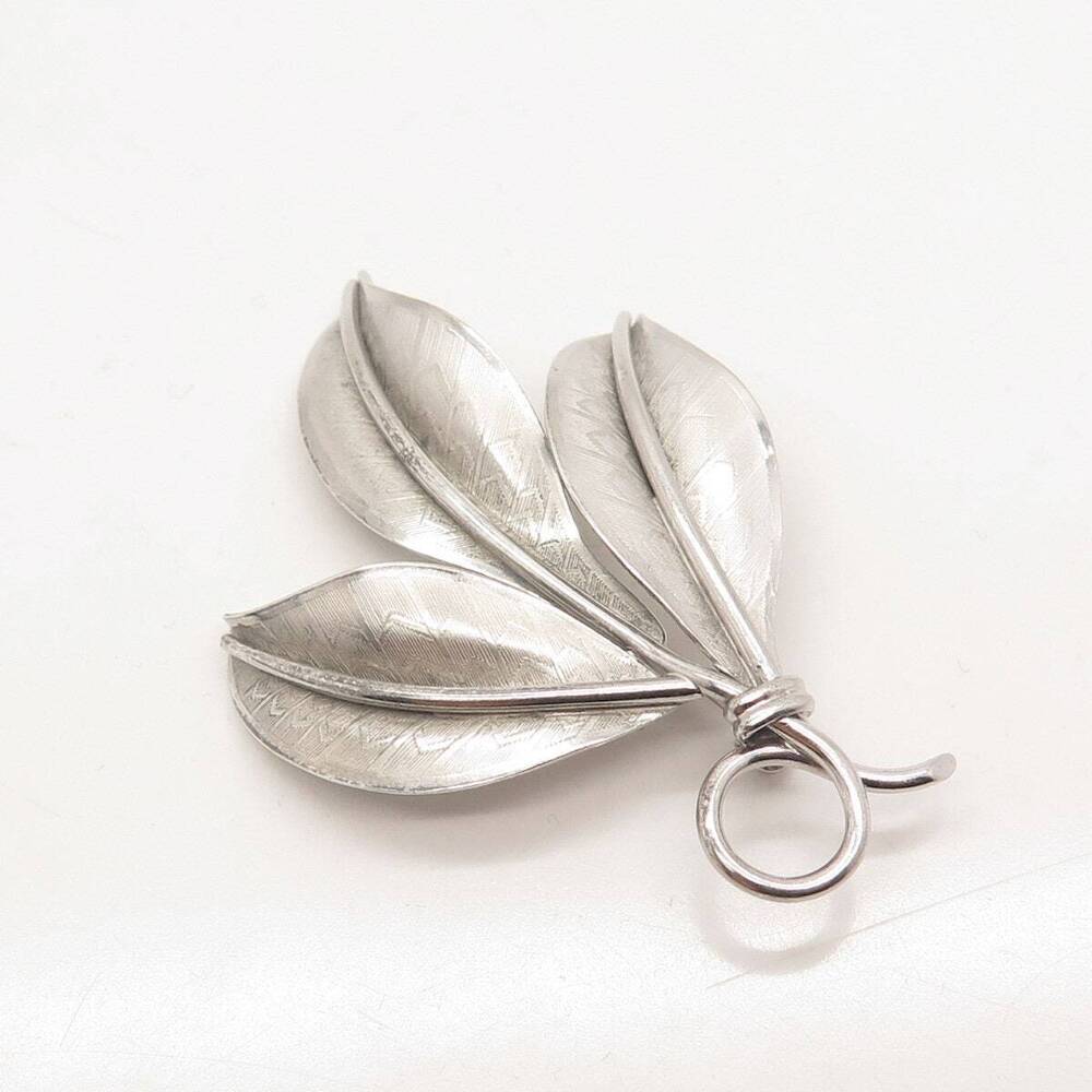 925 Sterling Silver Vintage Danecraft Triple Leaf Pin Brooch - Picture 4 of 8